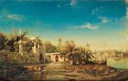 Auguste Borget Mosque on the Banks of the Ganges, India Sweden oil painting artist